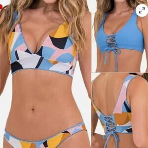 Maaji Stone Blue Allure Reversible Bikini Top & Bottom Swim Size Medium